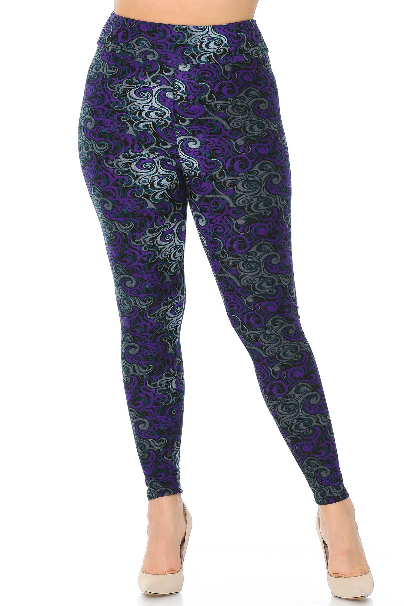 Wholesale Buttery Smooth Purple Tangled Swirl High Waisted Plus Size Leggings