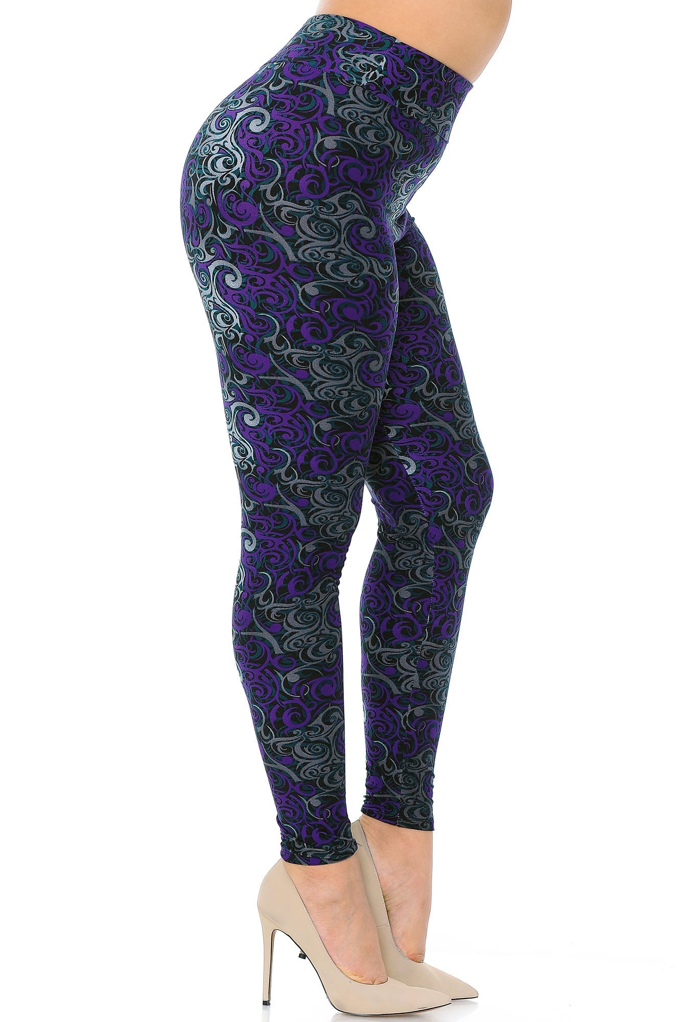 Wholesale Buttery Smooth Purple Tangled Swirl High Waisted Plus Size Leggings
