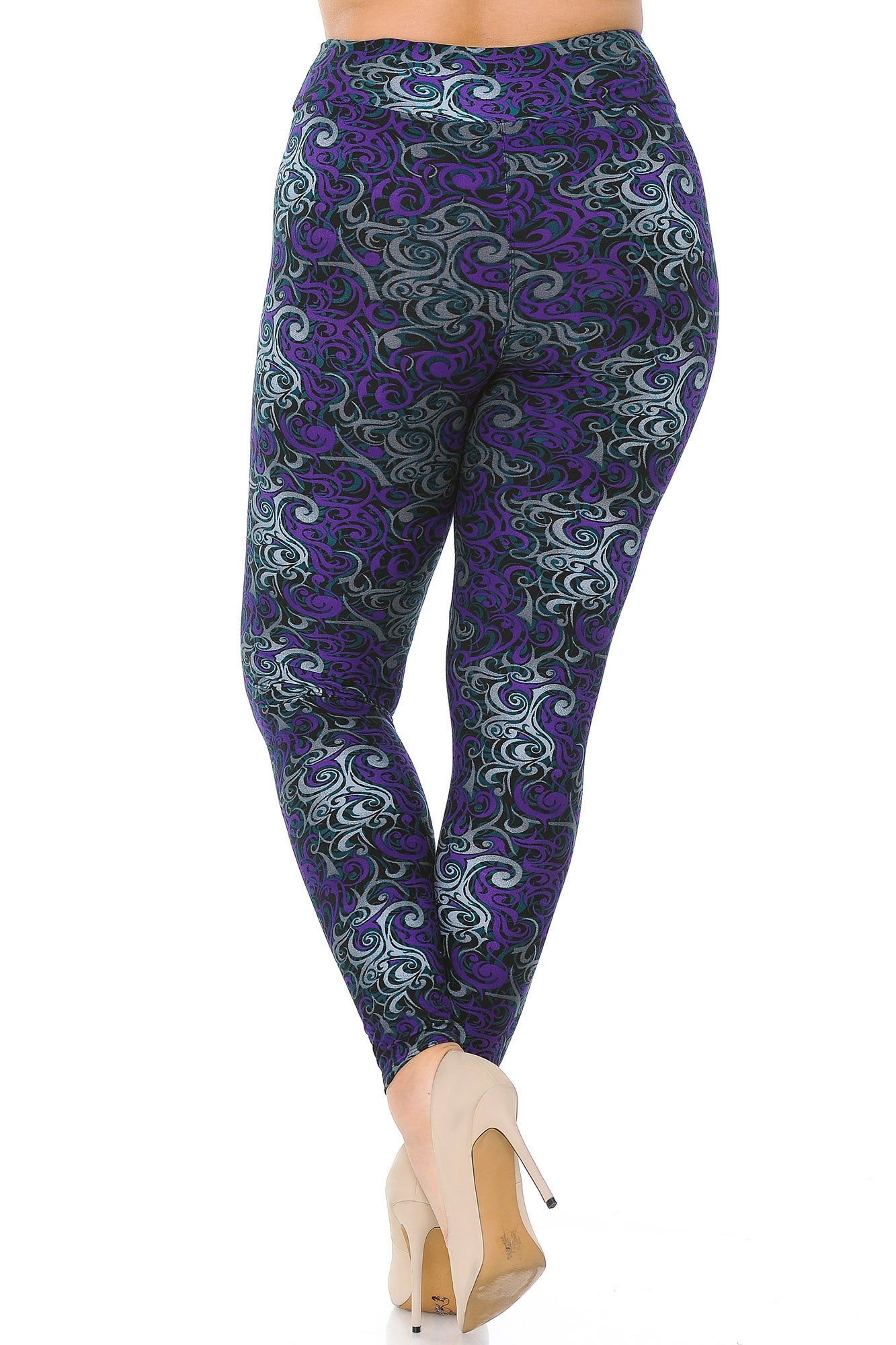 Wholesale Buttery Smooth Purple Tangled Swirl High Waisted Plus Size Leggings