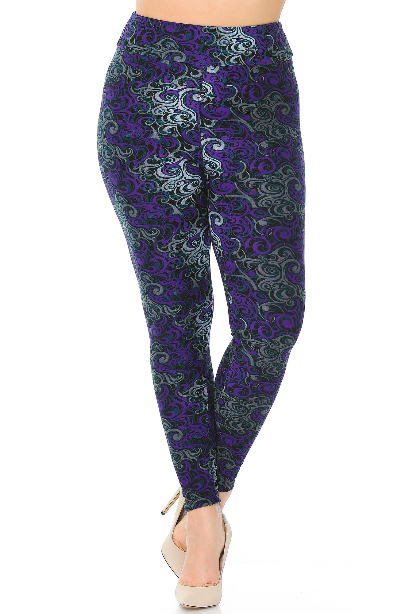 Wholesale Buttery Smooth Purple Tangled Swirl High Waisted Plus Size Leggings