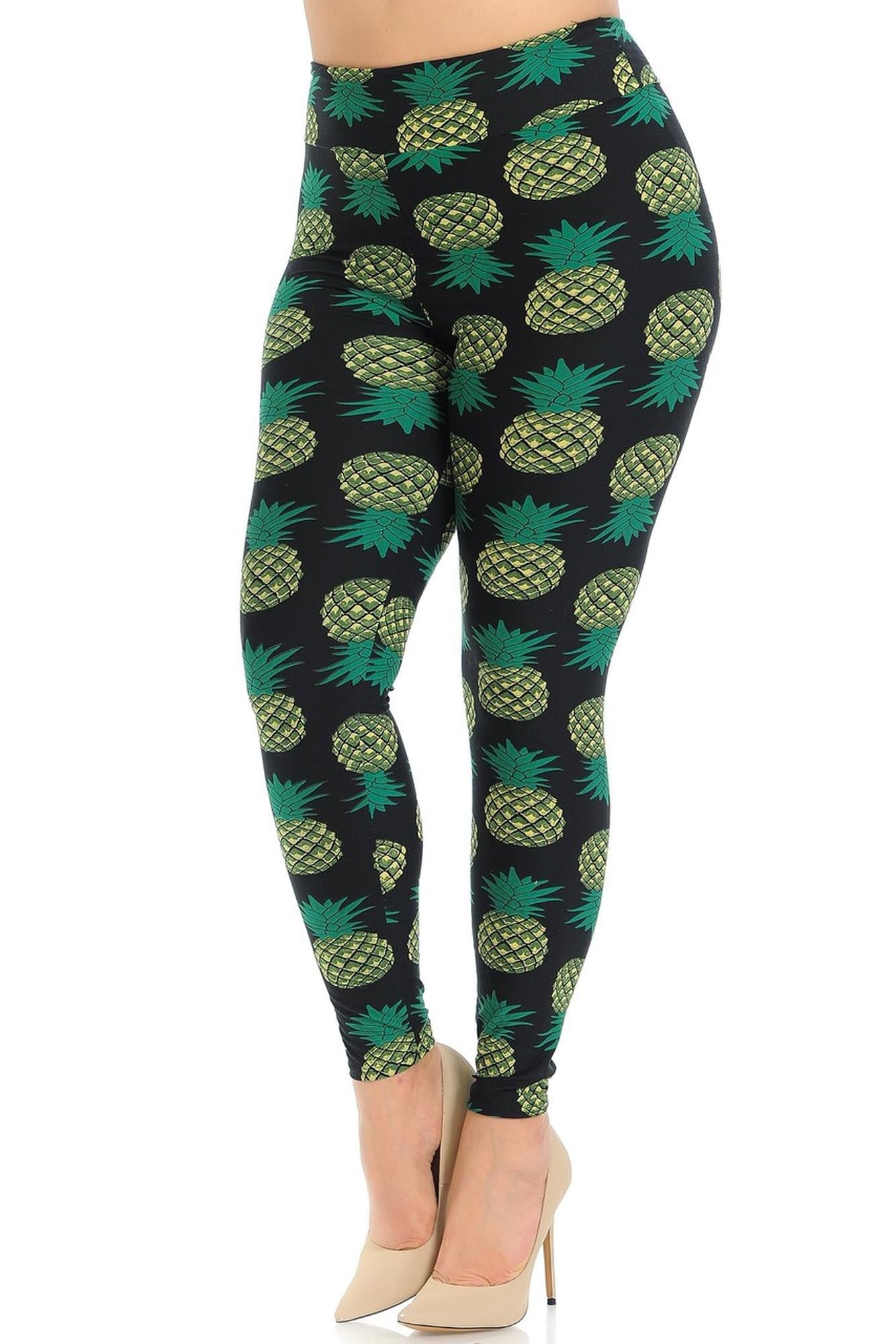 Wholesale Buttery Smooth Green Pineapple High Waisted Plus Size Leggings - EEVEE