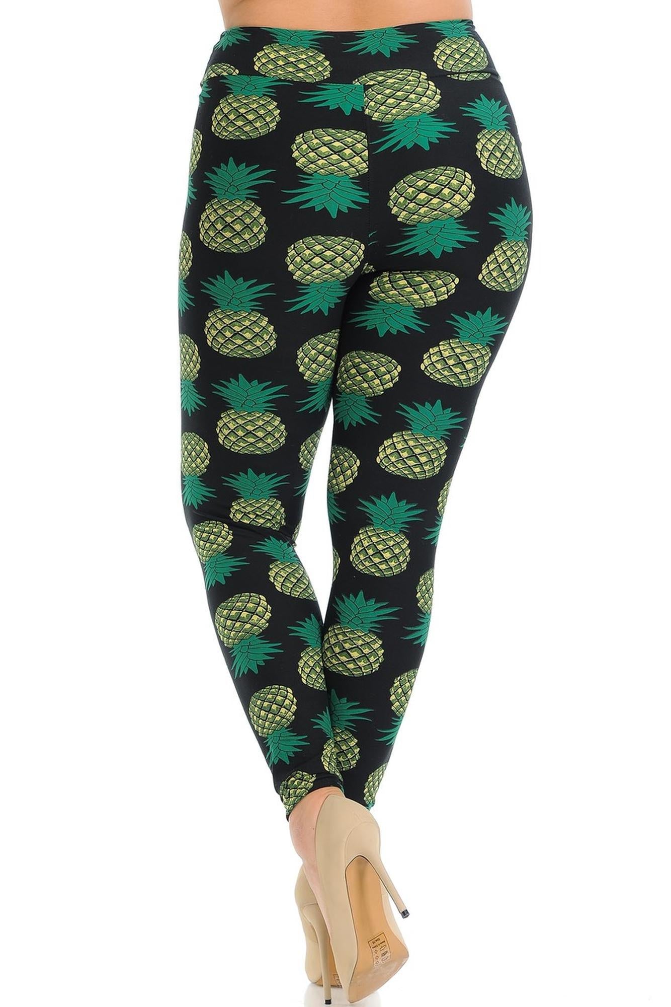 Wholesale Buttery Smooth Green Pineapple High Waisted Plus Size Leggings - EEVEE