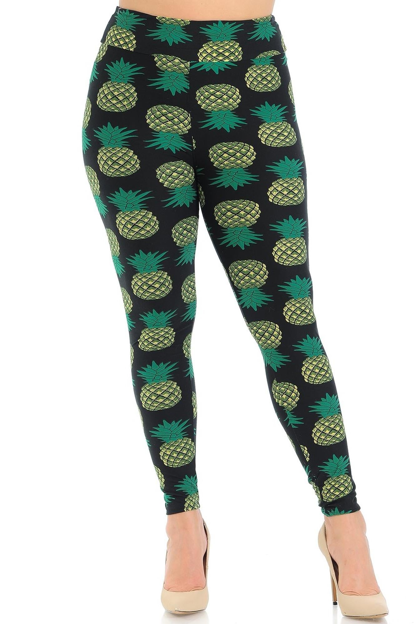 Wholesale Buttery Smooth Green Pineapple High Waisted Plus Size Leggings - EEVEE