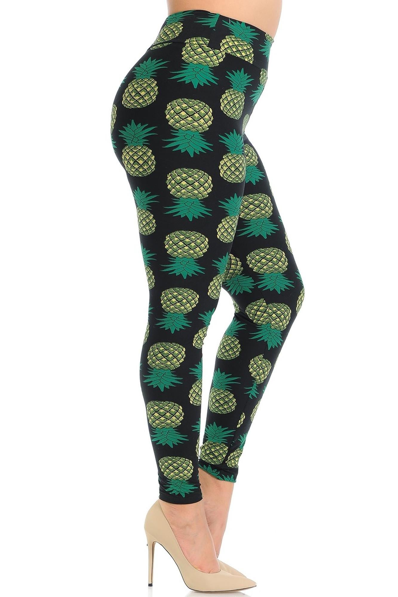 Wholesale Buttery Smooth Green Pineapple High Waisted Plus Size Leggings - EEVEE