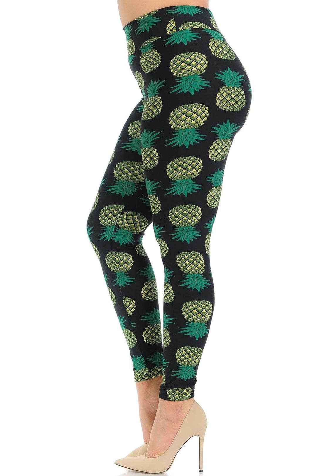 Wholesale Buttery Smooth Green Pineapple High Waisted Plus Size Leggings - EEVEE