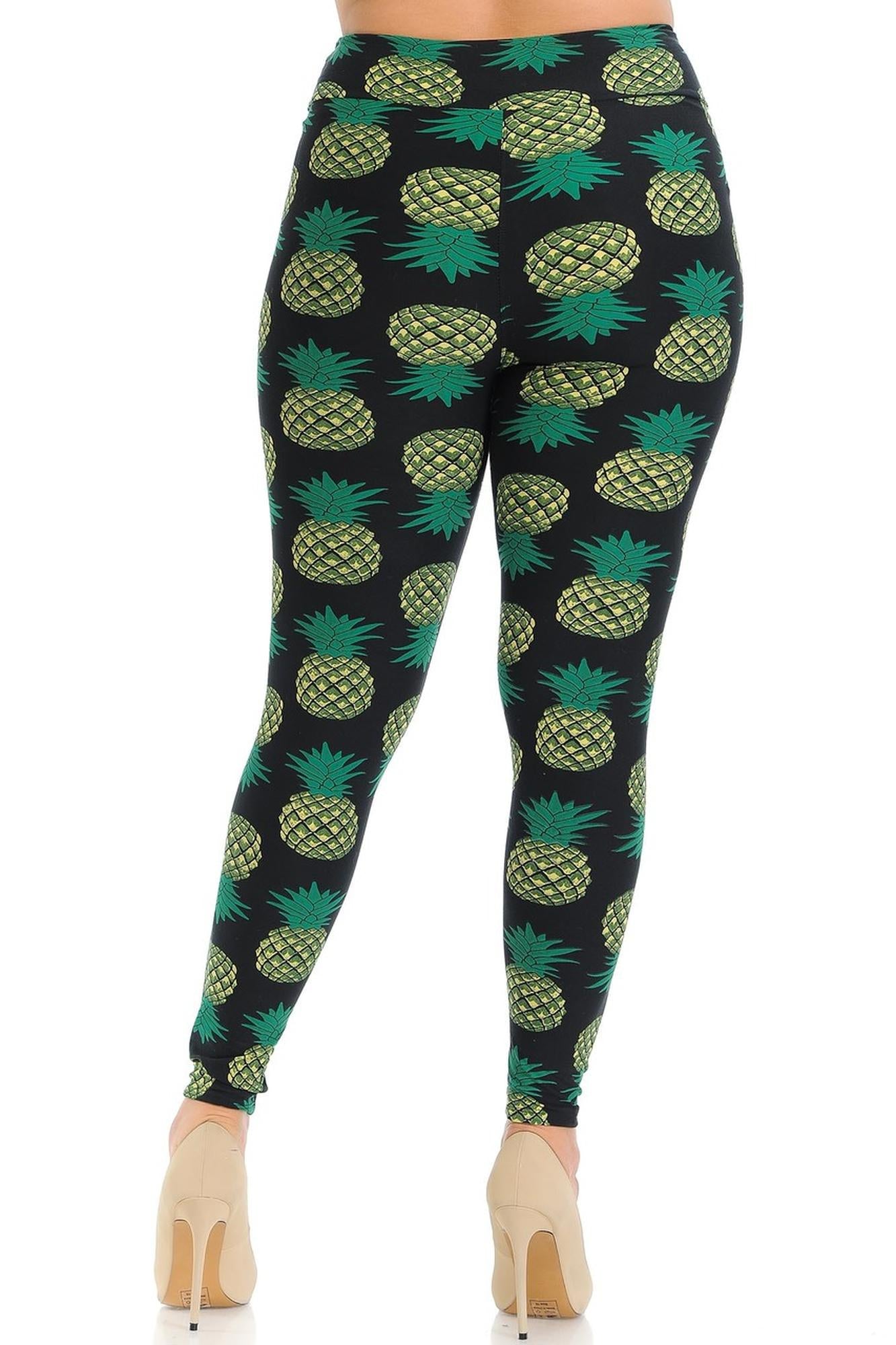 Wholesale Buttery Smooth Green Pineapple High Waisted Plus Size Leggings - EEVEE