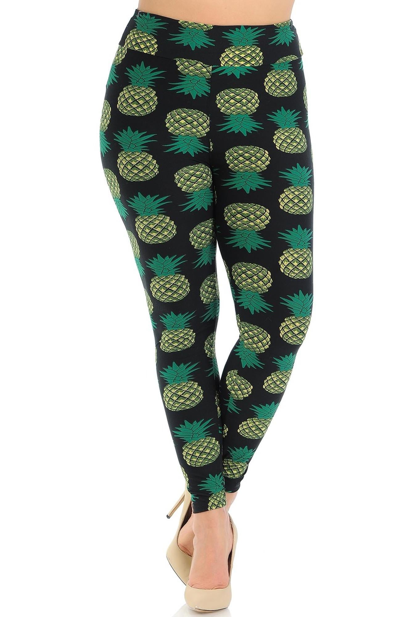 Wholesale Buttery Smooth Green Pineapple High Waisted Plus Size Leggings - EEVEE