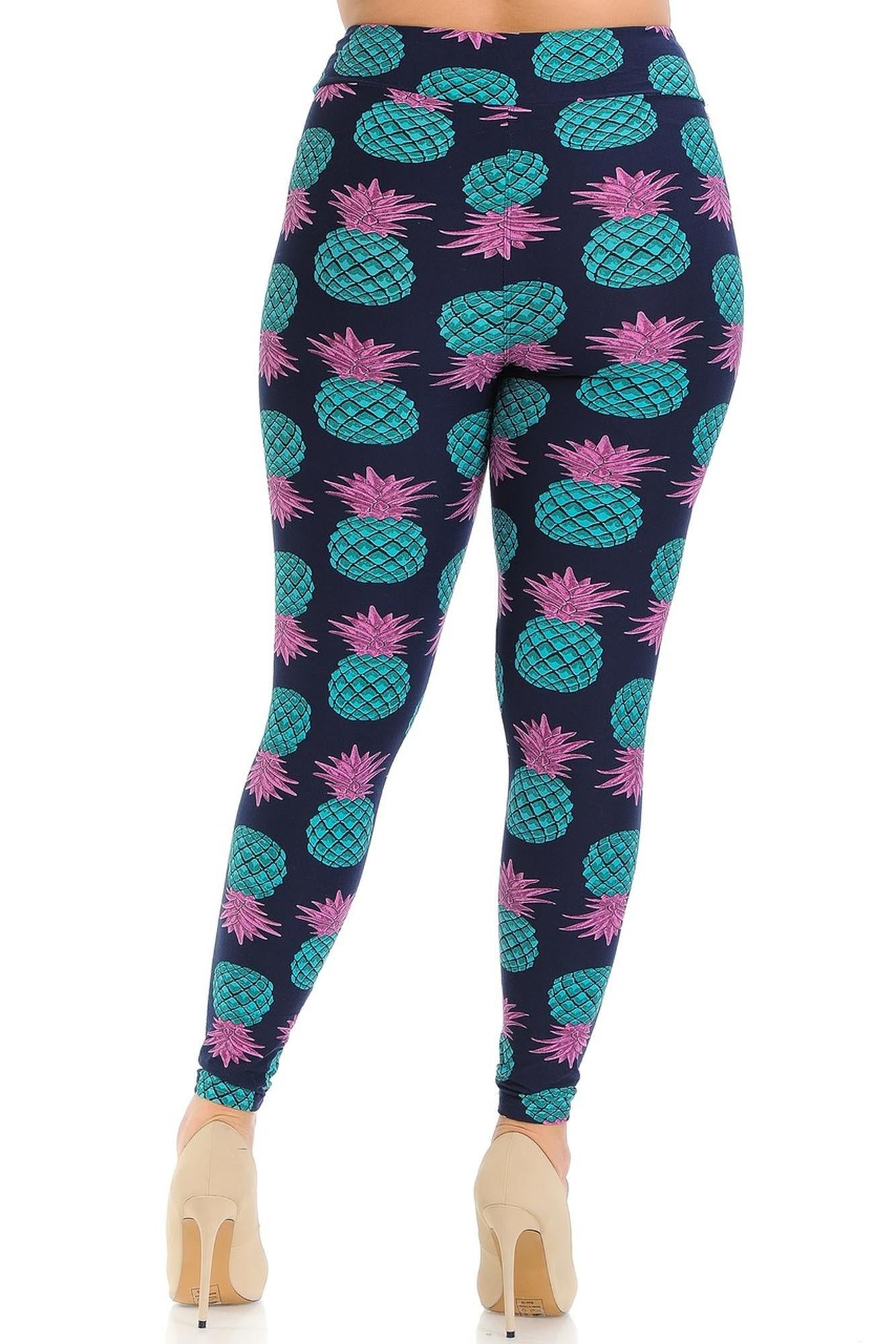 Wholesale Buttery Smooth Teal Pineapple High Waisted Plus Size Leggings - EEVEE