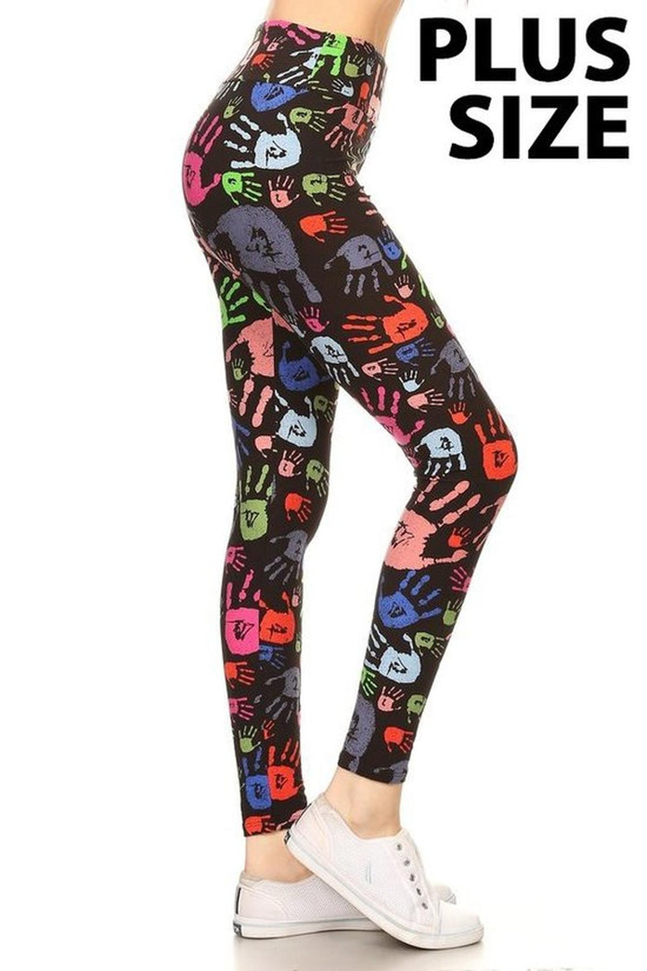 Wholesale Buttery Smooth Colorful Hand Print High Waist Plus Size Leggings