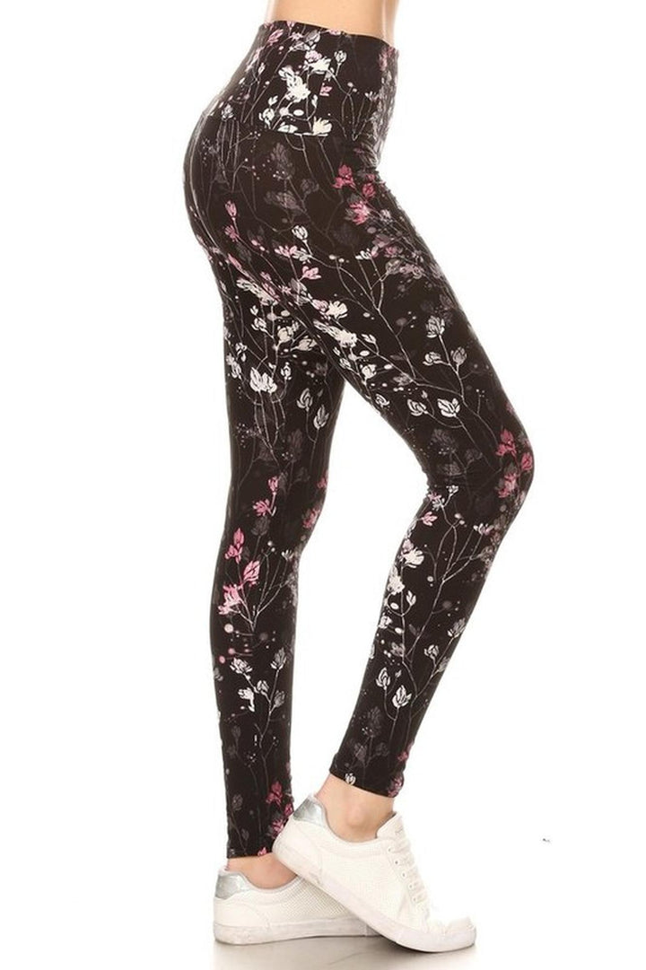 Wholesale Buttery Smooth Dainty Floral Blossom High Waist Leggings - 5 Inch Waist
