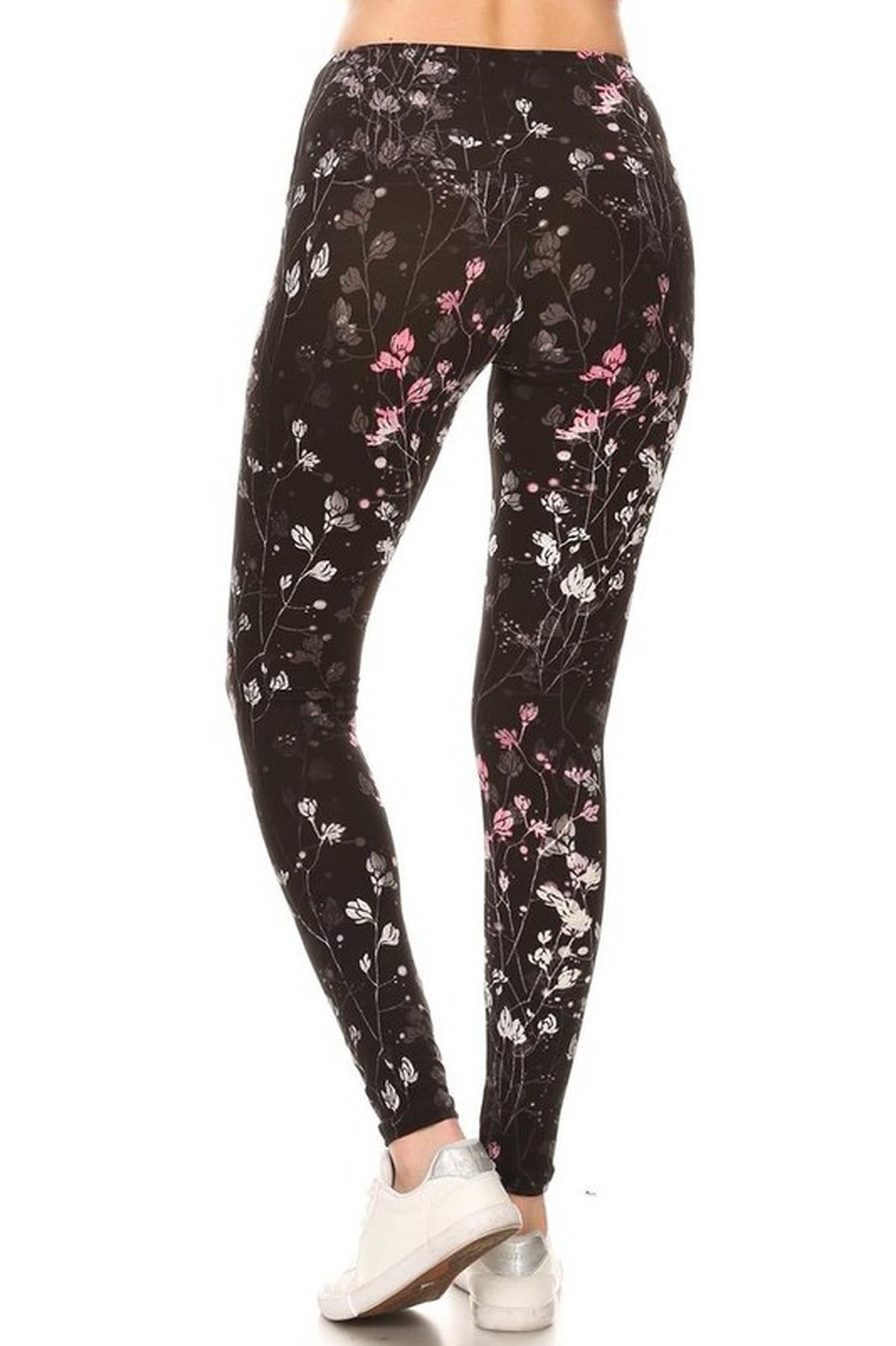 Wholesale Buttery Smooth Dainty Floral Blossom High Waist Leggings - 5 Inch Waist