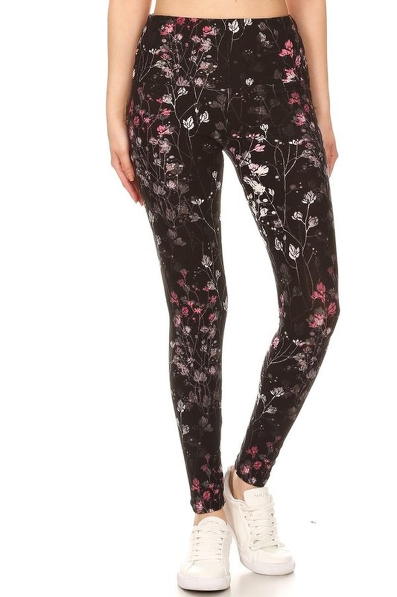 Wholesale Buttery Smooth Dainty Floral Blossom High Waist Leggings - 5 Inch Waist