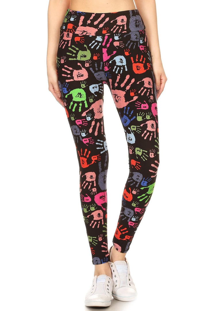 Wholesale Buttery Smooth Colorful Hand Print High Waist Leggings
