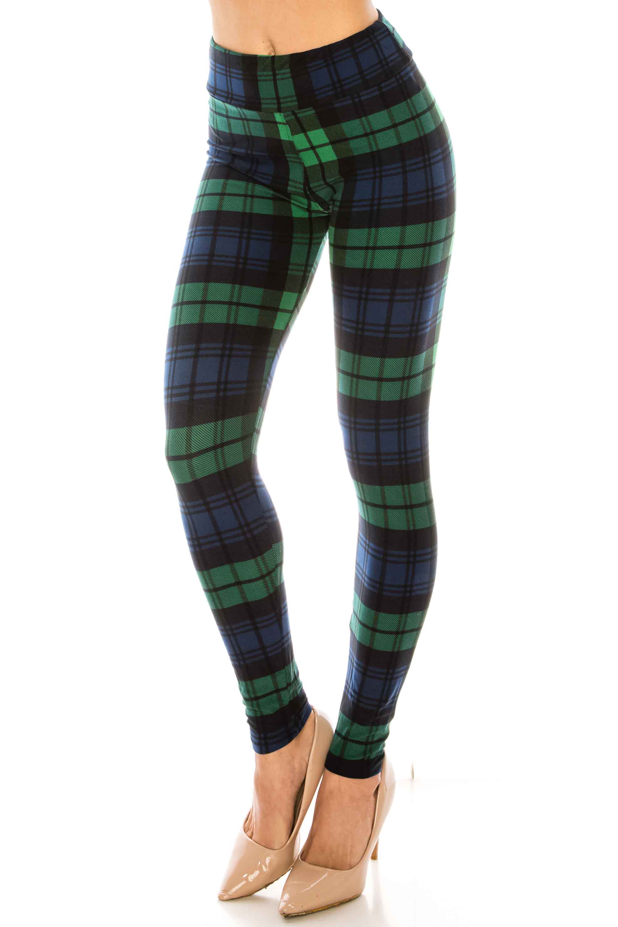 Wholesale Buttery Smooth Green Plaid High Waisted Leggings