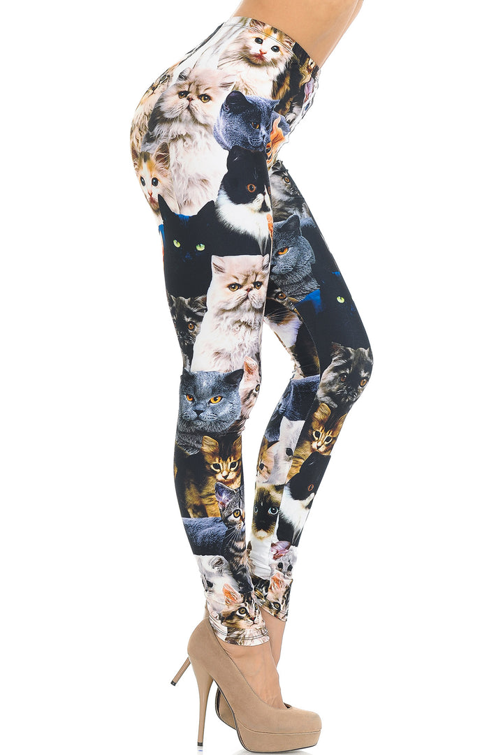 Wholesale Creamy Soft Cat Collage Extra Small Leggings - USA Fashion