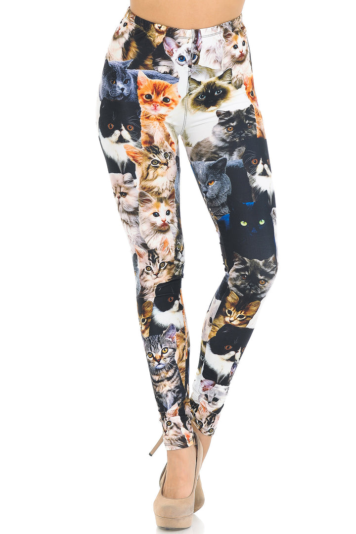 Wholesale Creamy Soft Cat Collage Extra Small Leggings - USA Fashion