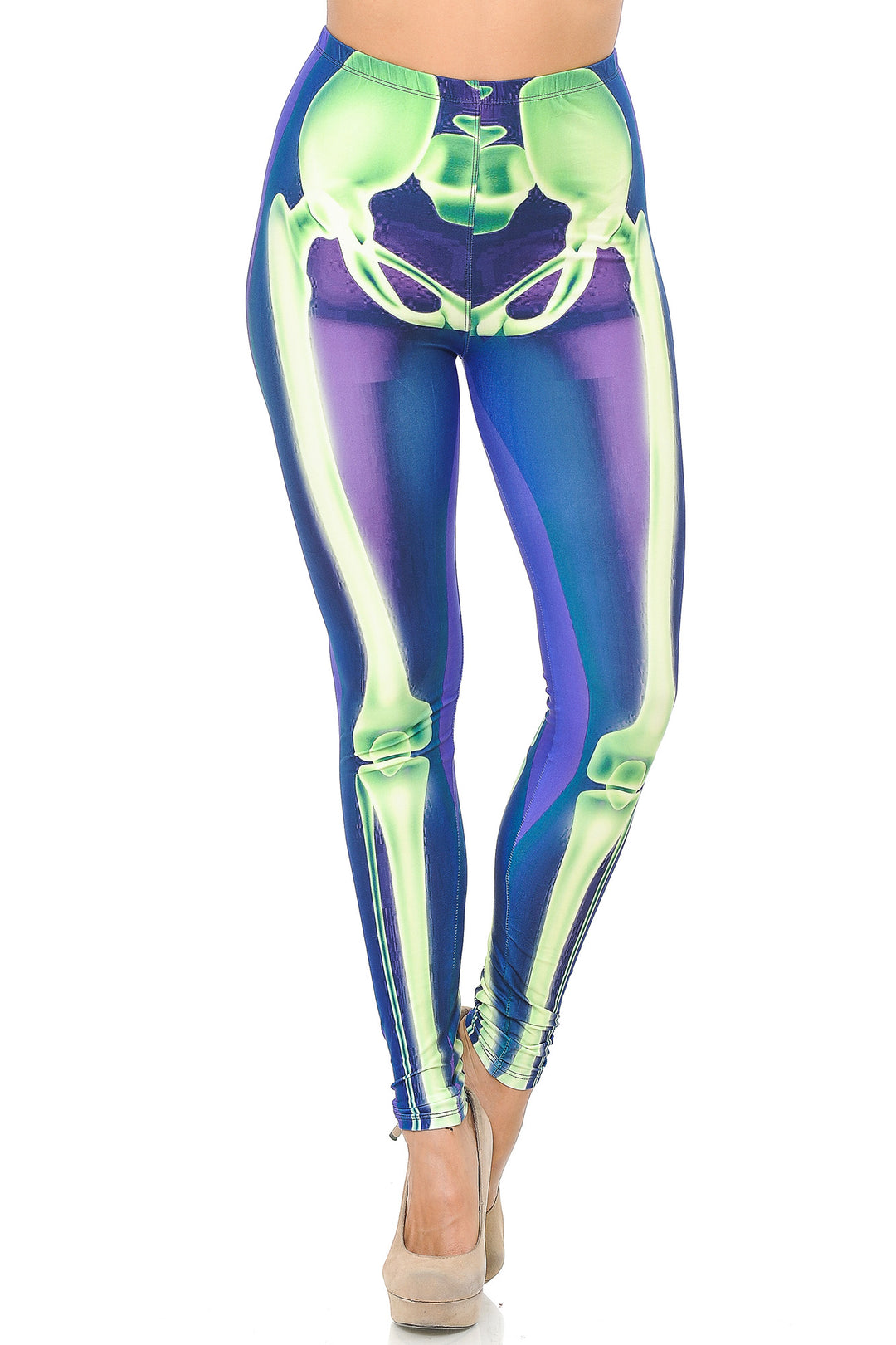 Wholesale Creamy Soft Cyan Blue Skeleton Bones Leggings - USA Fashion