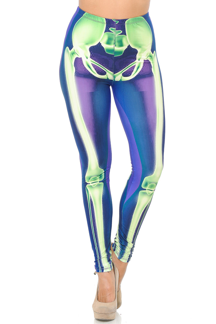 Wholesale Creamy Soft Cyan Blue Skeleton Bones Leggings - USA Fashion