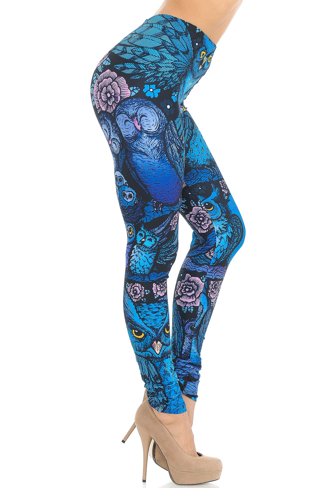 Wholesale Creamy Soft Blue Owl Collage Extra Small Leggings - USA Fashion
