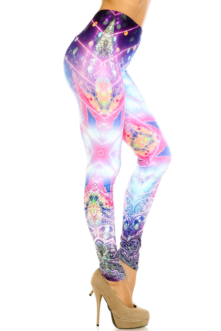 Wholesale Creamy Soft Purple Mandala Lights Leggings - By USA Fashion