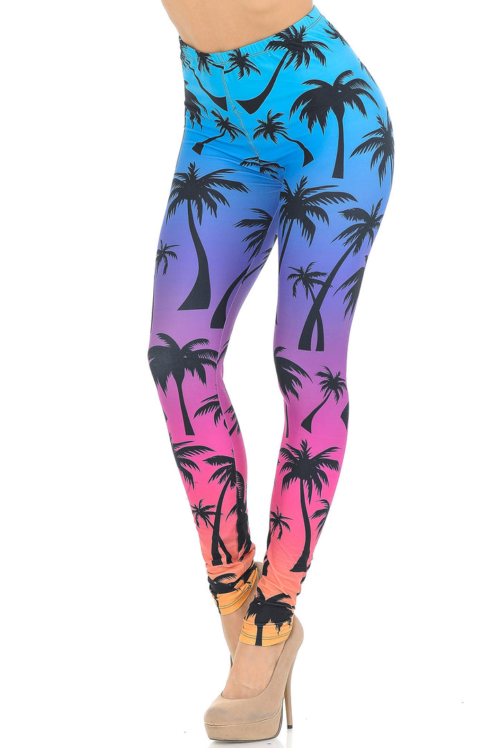 Wholesale Creamy Soft Ombre Palm Tree Extra Small Leggings - USA Fashion