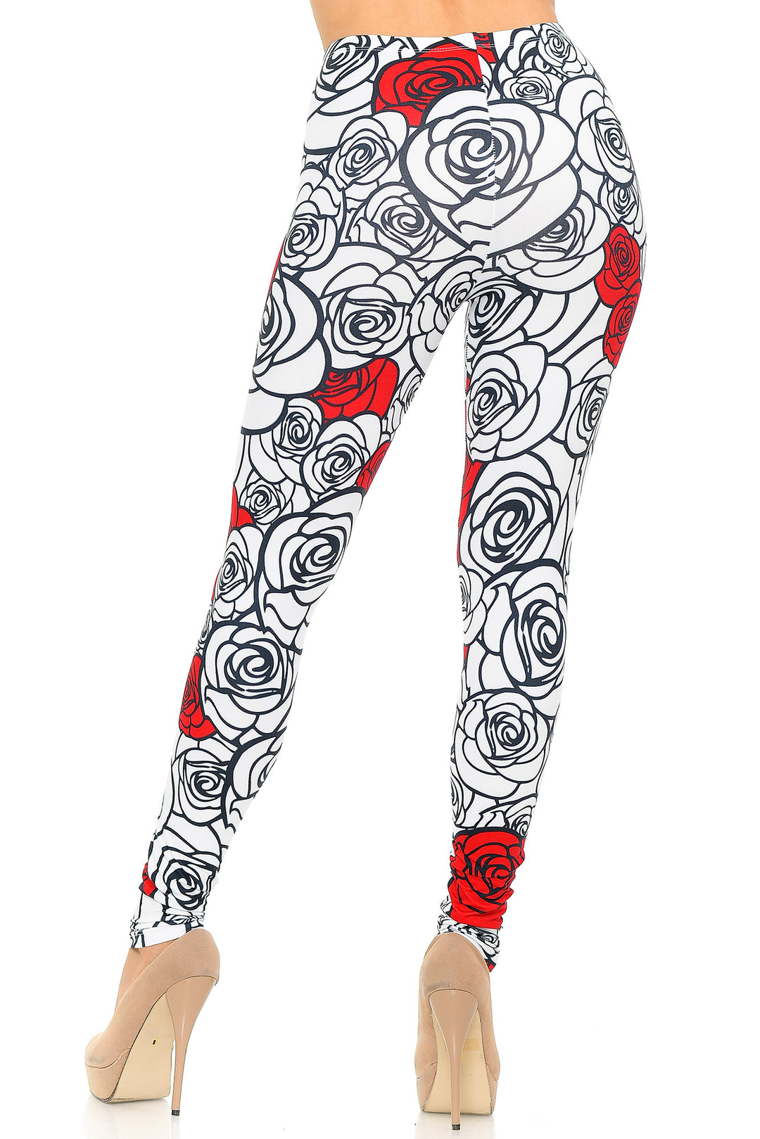 Wholesale Creamy Soft Red Stencil Roses Leggings - USA Fashion