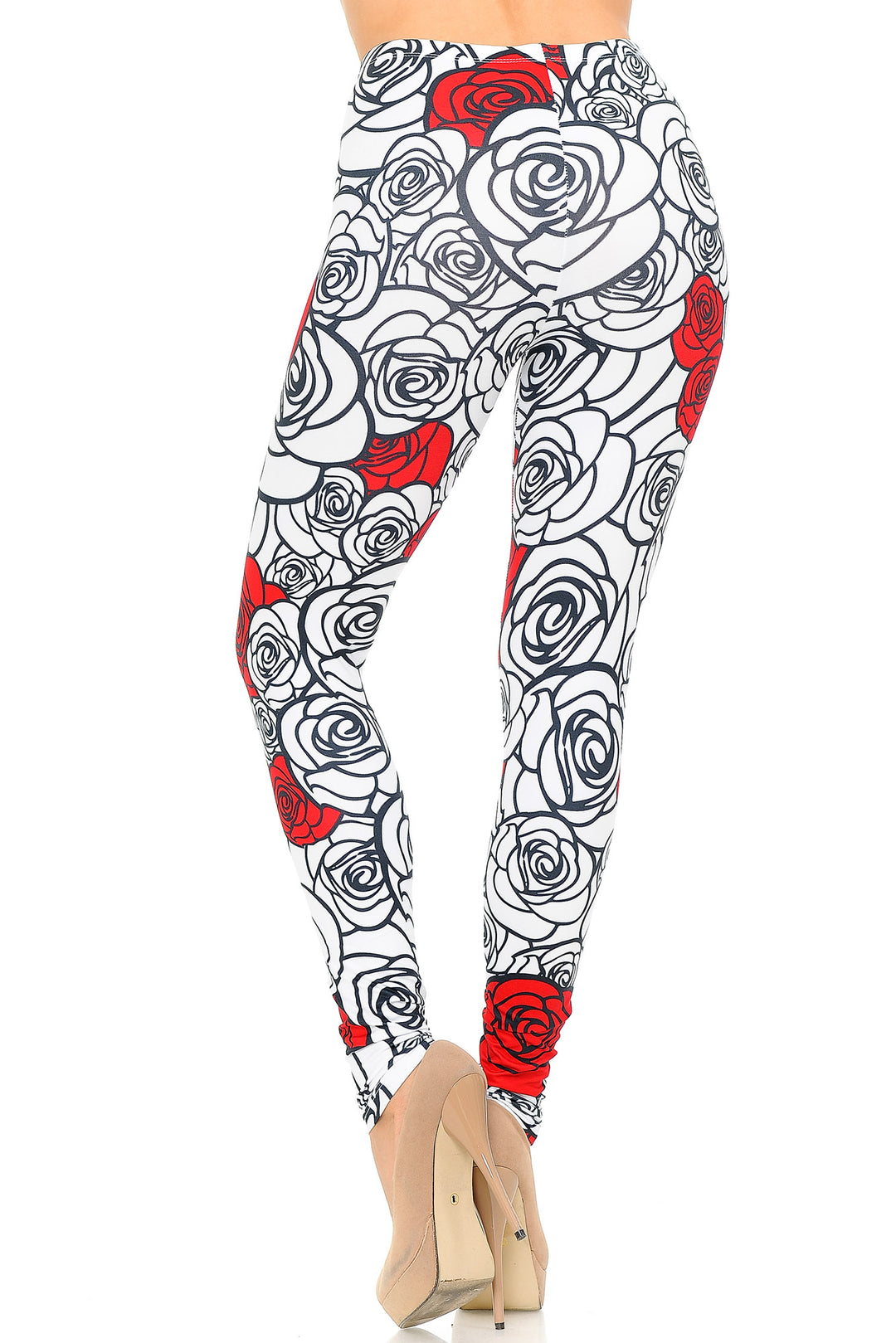 Wholesale Creamy Soft Red Stencil Roses Leggings - USA Fashion