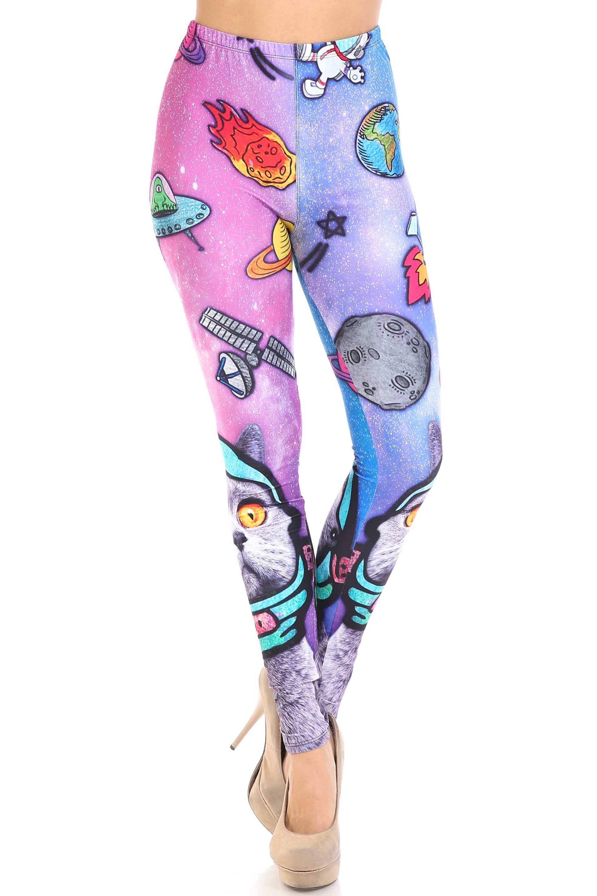 Wholesale Creamy Soft Space Cat Leggings - USA Fashion