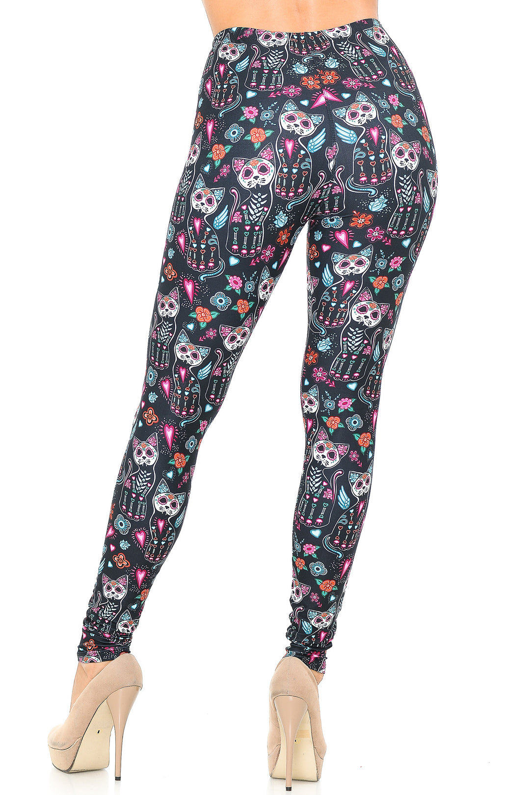Wholesale Creamy Soft Sugar Skull Kitty Cats Leggings - USA Fashion