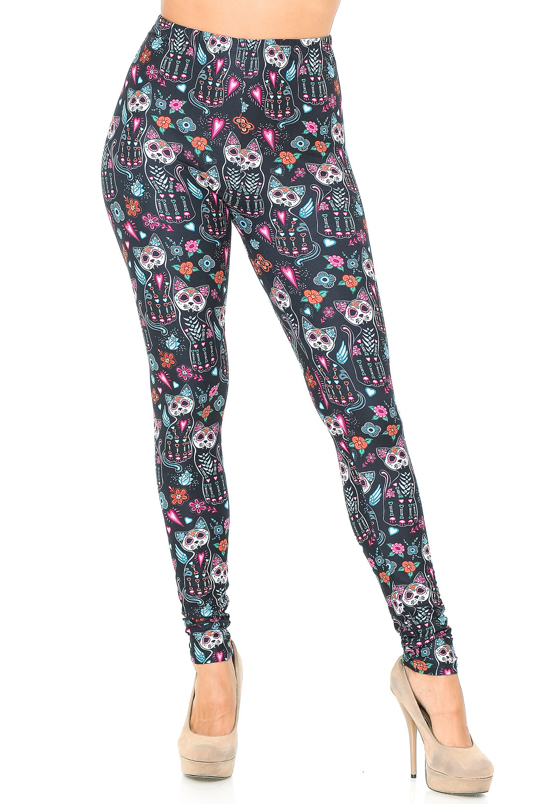 Wholesale Creamy Soft Sugar Skull Kitty Cats Leggings - USA Fashion