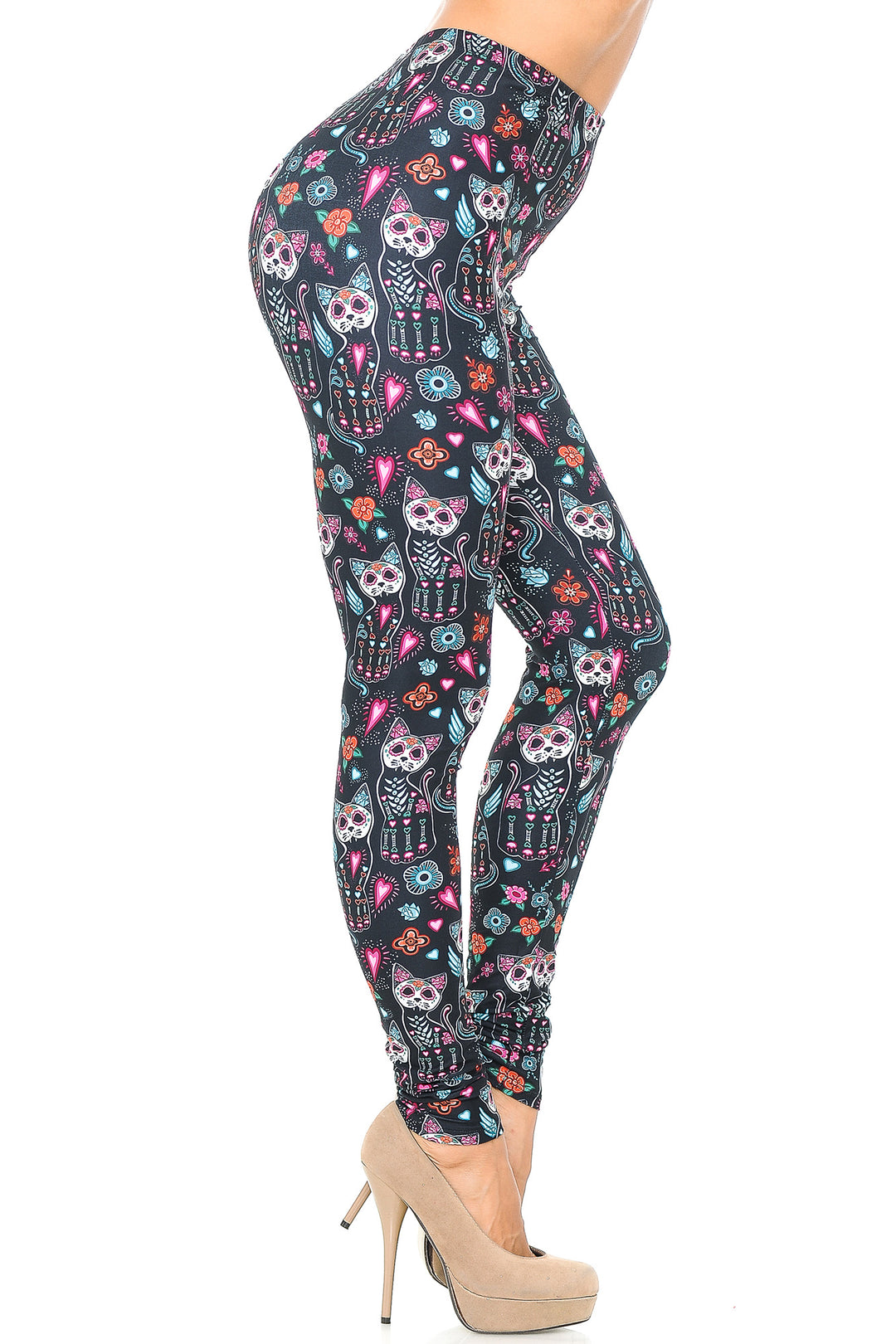 Wholesale Creamy Soft Sugar Skull Kitty Cats Leggings - USA Fashion