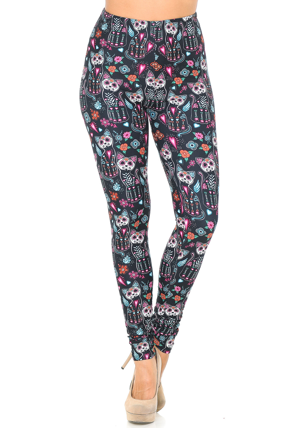 Wholesale Creamy Soft Sugar Skull Kitty Cats Leggings - USA Fashion