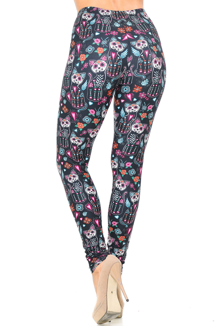 Wholesale Creamy Soft Sugar Skull Kitty Cats Leggings - USA Fashion