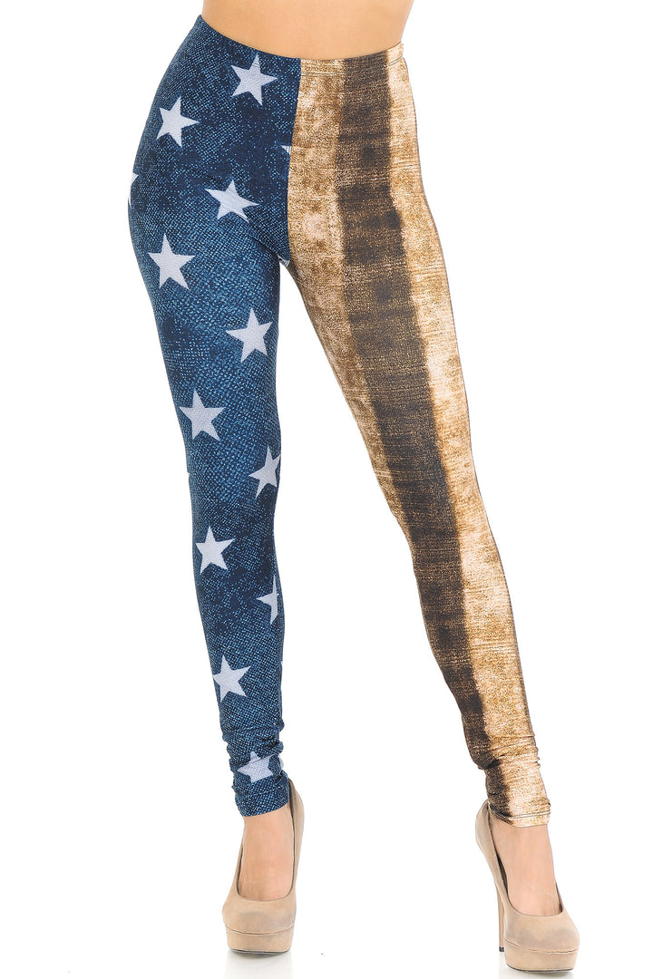 Wholesale Creamy Soft Vintage USA Flag Leggings - USA Fashion