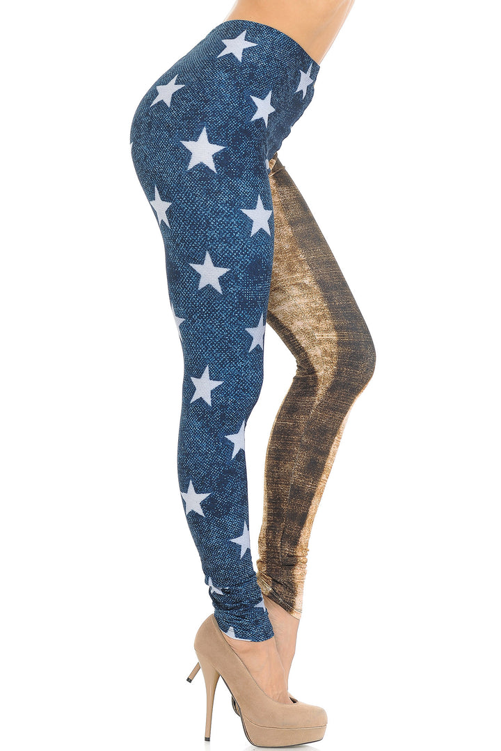 Wholesale Creamy Soft Vintage USA Flag Leggings - USA Fashion