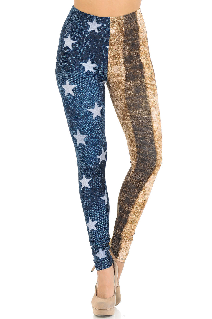 Wholesale Creamy Soft Vintage USA Flag Leggings - USA Fashion