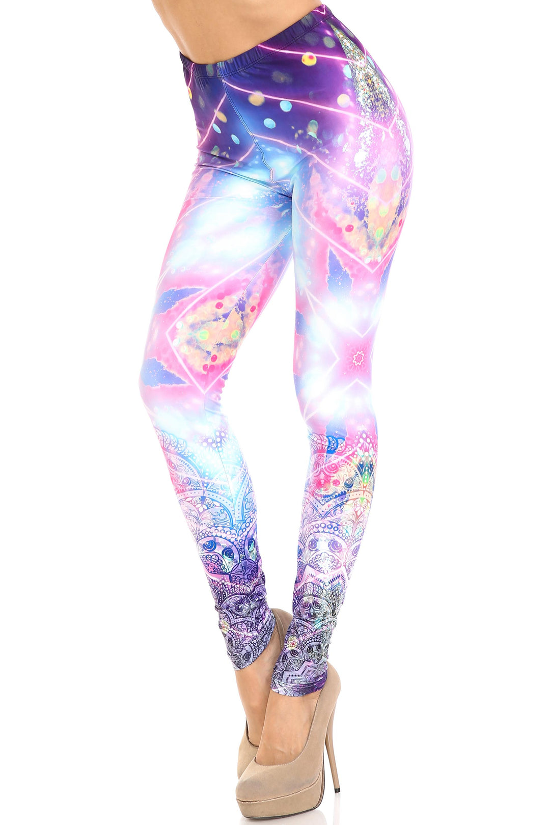 Wholesale Creamy Soft Purple Mandala Lights Leggings - By USA Fashion