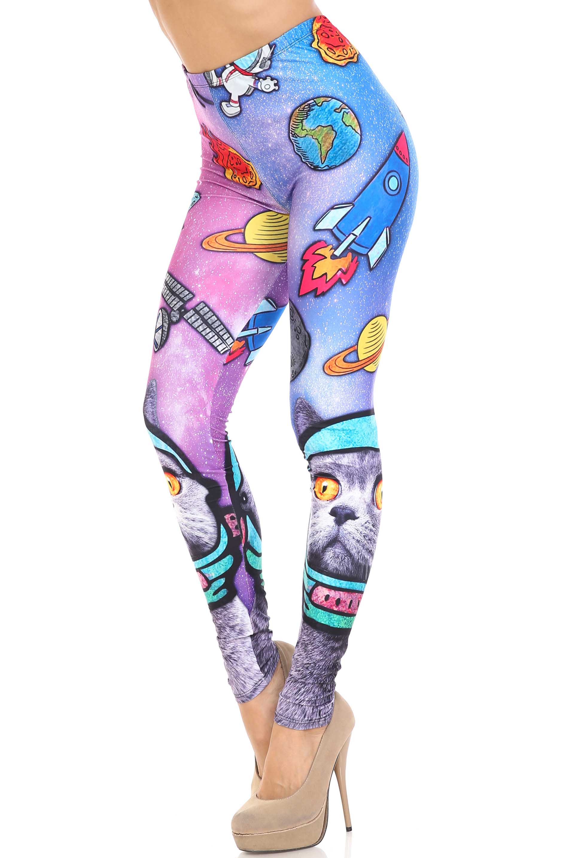 Wholesale Creamy Soft Space Cat Leggings - USA Fashion