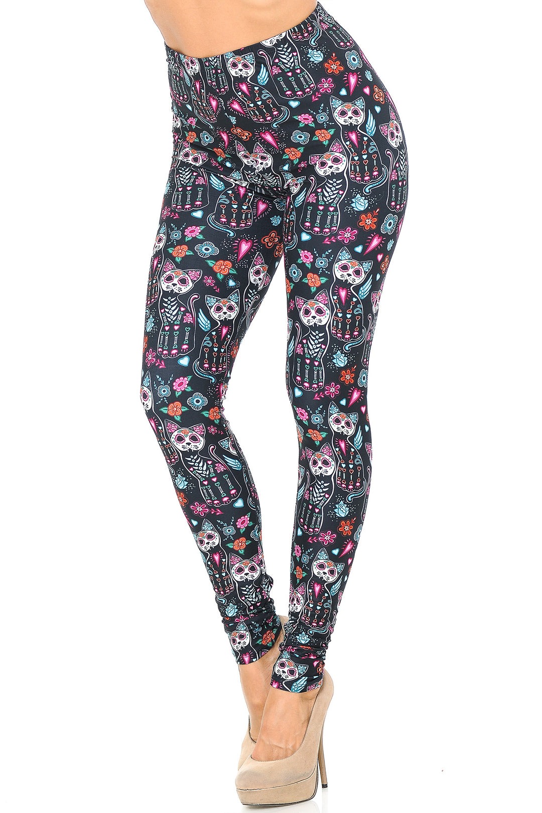 Wholesale Creamy Soft Sugar Skull Kitty Cats Leggings - USA Fashion