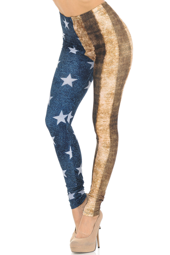 Wholesale Creamy Soft Vintage USA Flag Leggings - USA Fashion