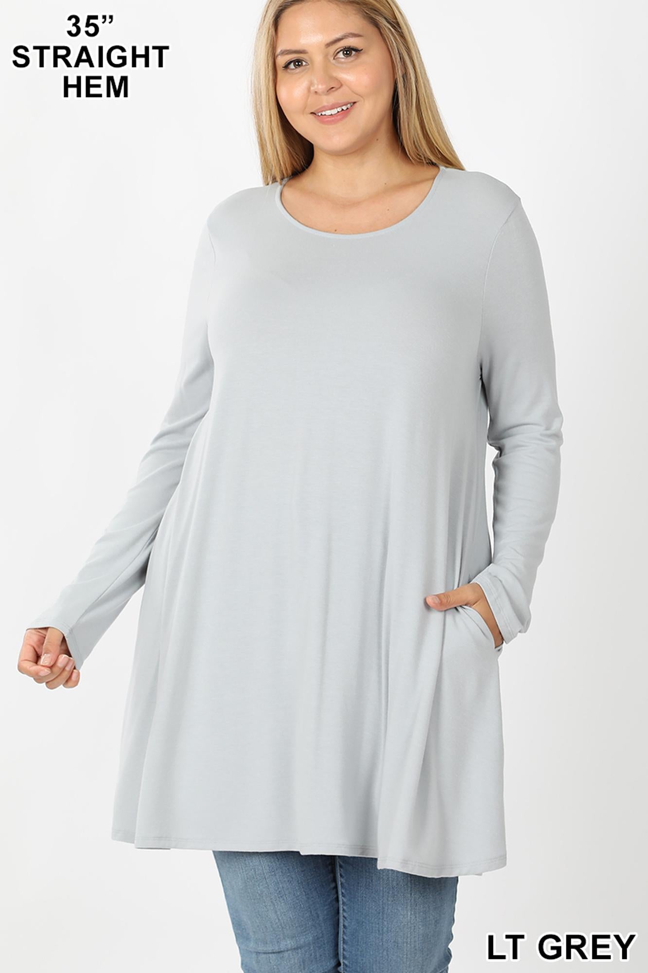 Wholesale Long Sleeve Plus Size Swing Tunic with Pockets