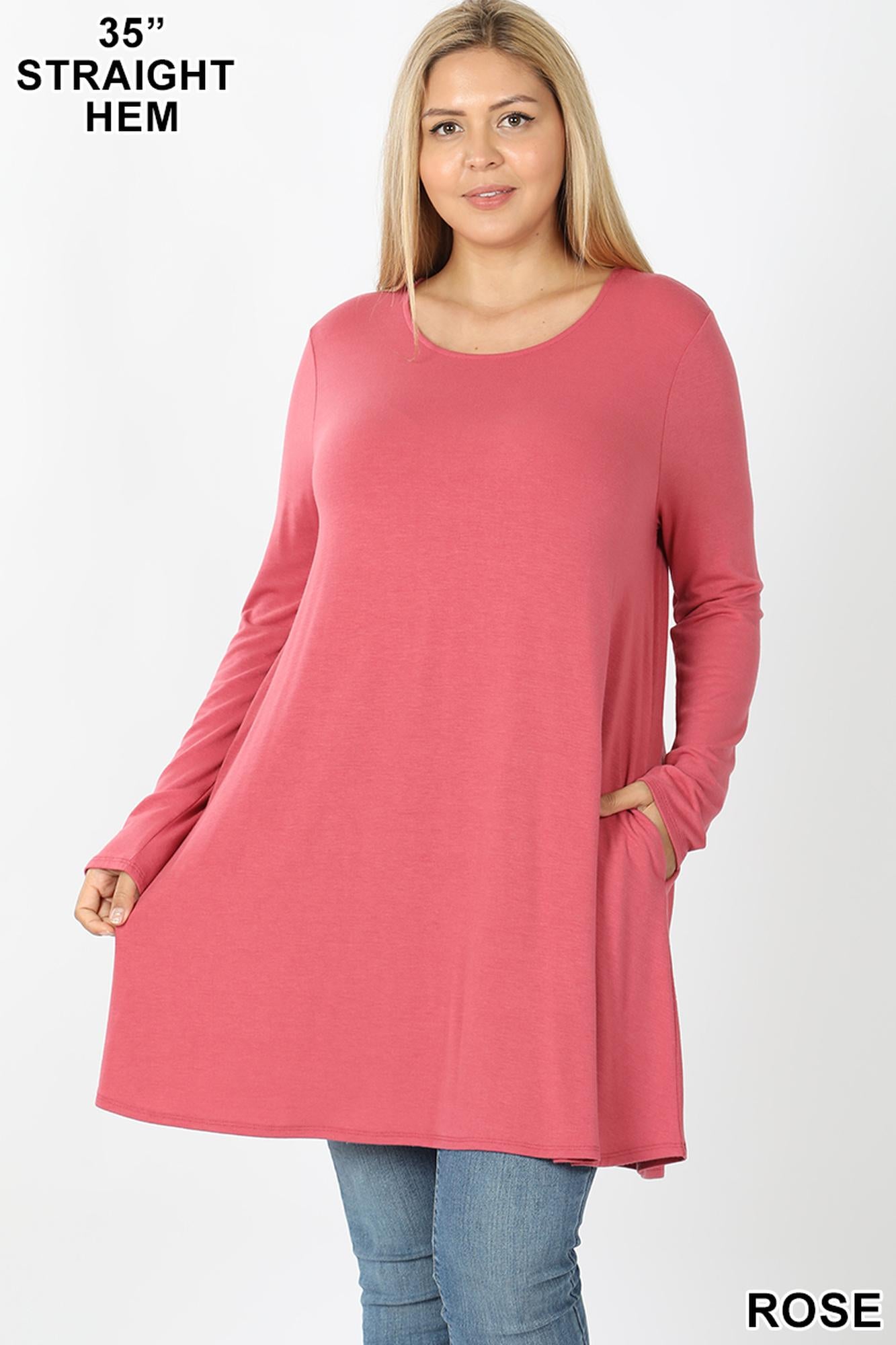 Wholesale Long Sleeve Plus Size Swing Tunic with Pockets