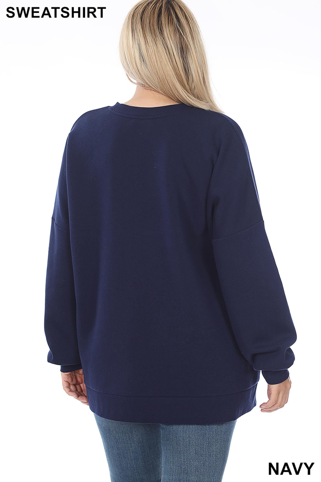 Wholesale Round Neck Hi-Low Hem Plus Size Sweatshirt