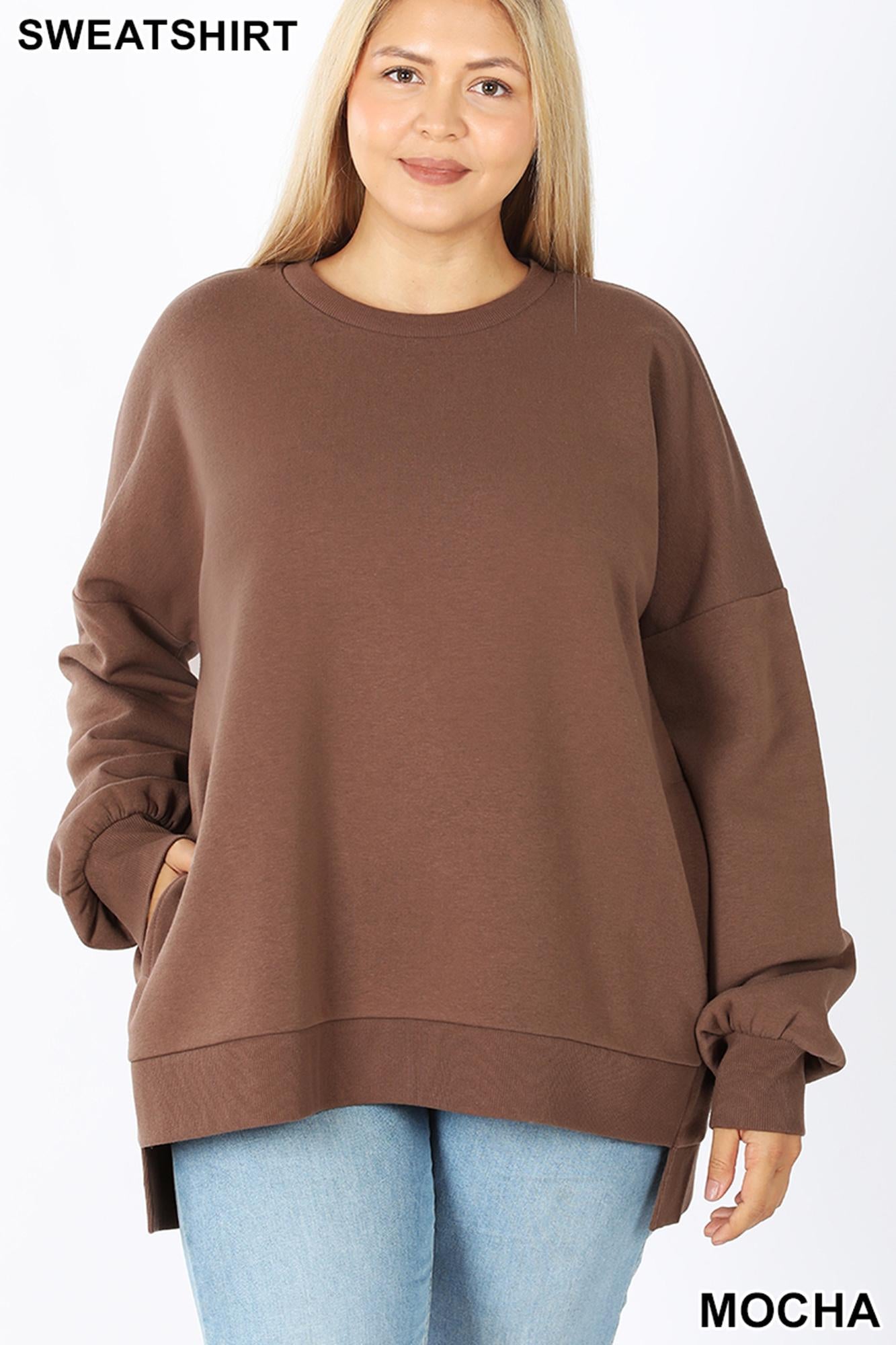 Wholesale Round Neck Hi-Low Hem Plus Size Sweatshirt