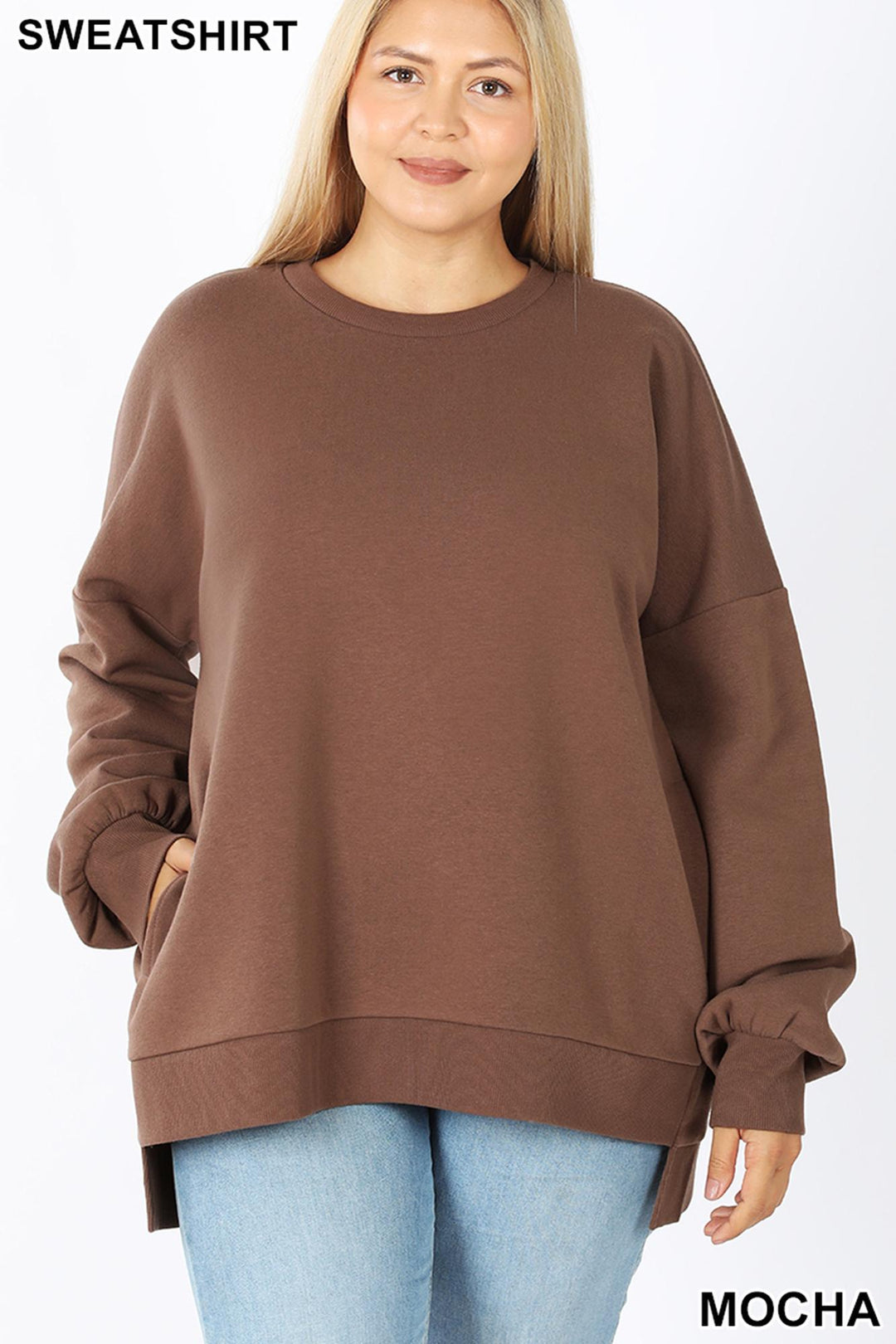 Wholesale Round Neck Hi-Low Hem Plus Size Sweatshirt