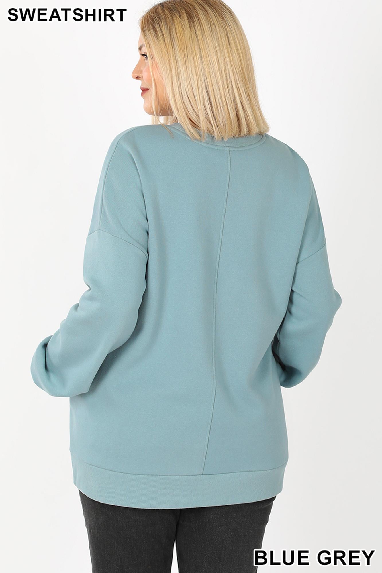 Wholesale Round Crew Neck Plus Size Sweatshirt with Side Pockets