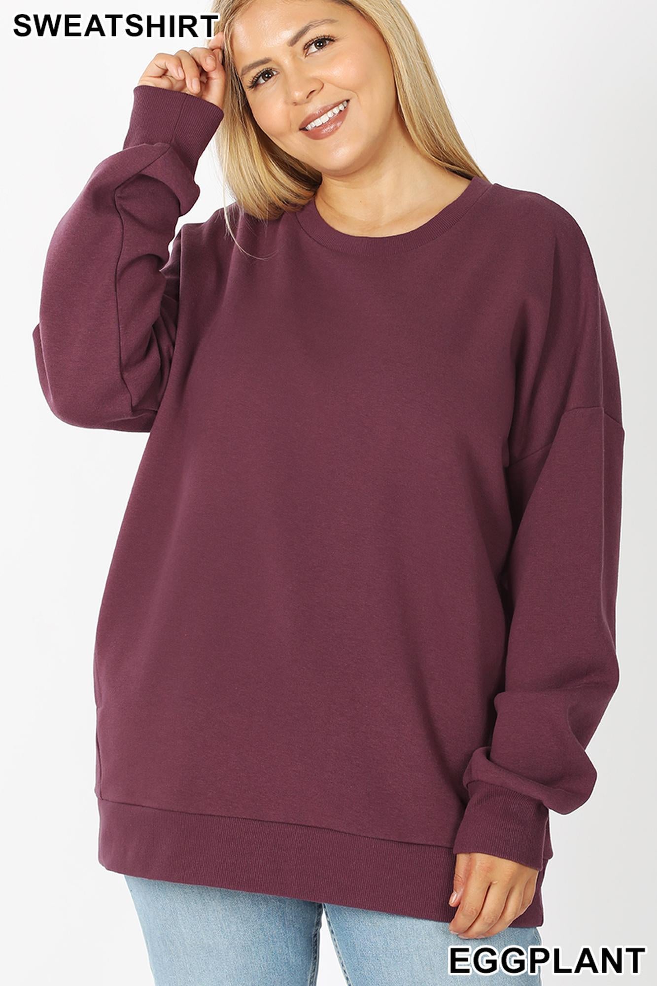 Wholesale Round Crew Neck Plus Size Sweatshirt with Side Pockets