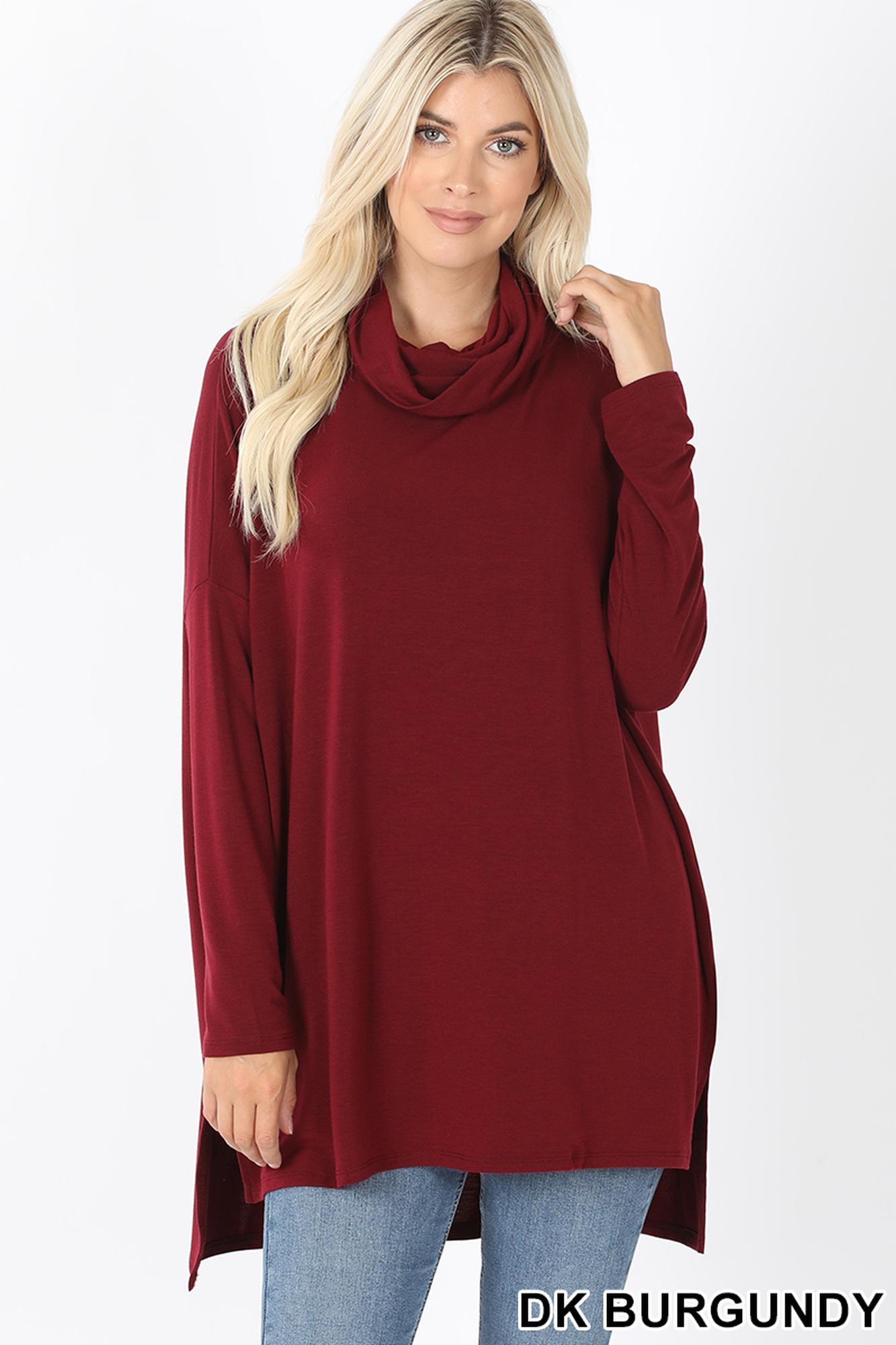 Wholesale Cowl Neck Hi-Low Long Sleeve Plus Size Top