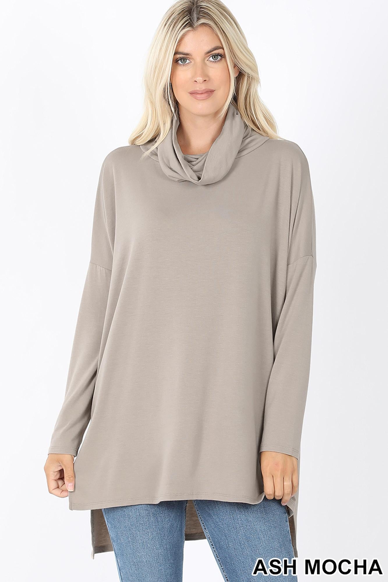 Wholesale Cowl Neck Hi-Low Long Sleeve Plus Size Top