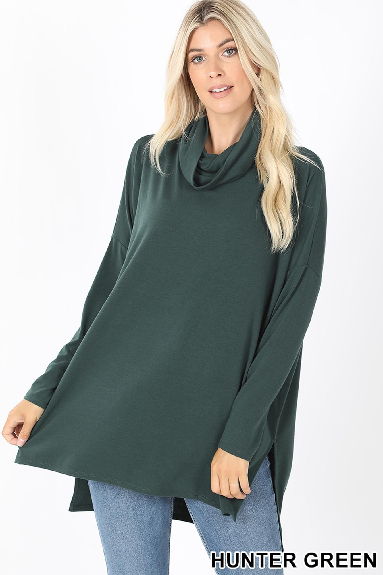 Wholesale Cowl Neck Hi-Low Long Sleeve Plus Size Top